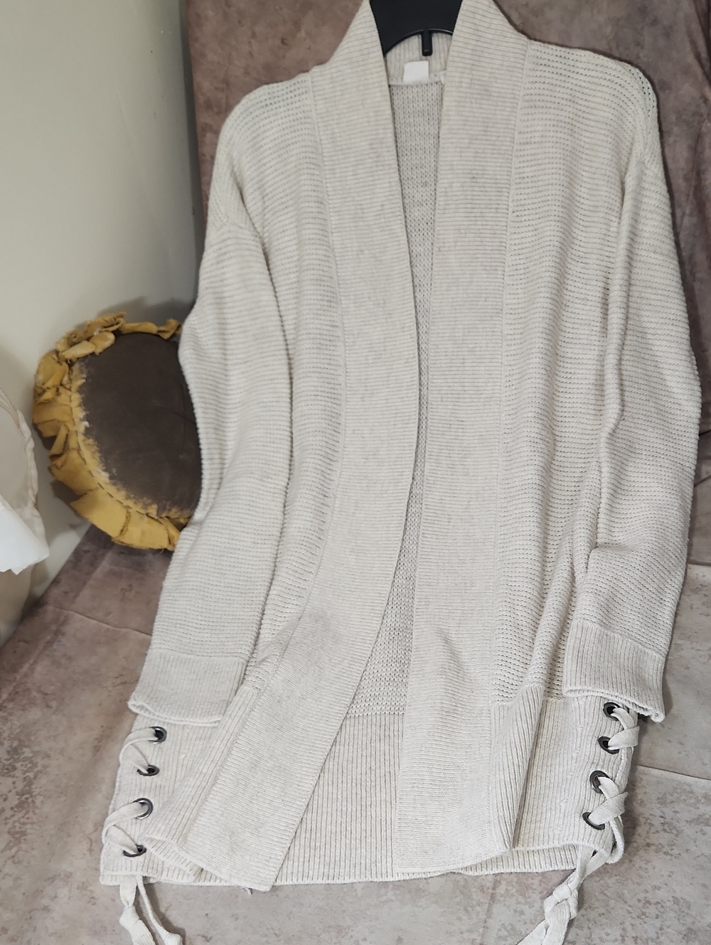 GAP Cream Open-Front Shawl Collar Cardigan with Side Lace-Up